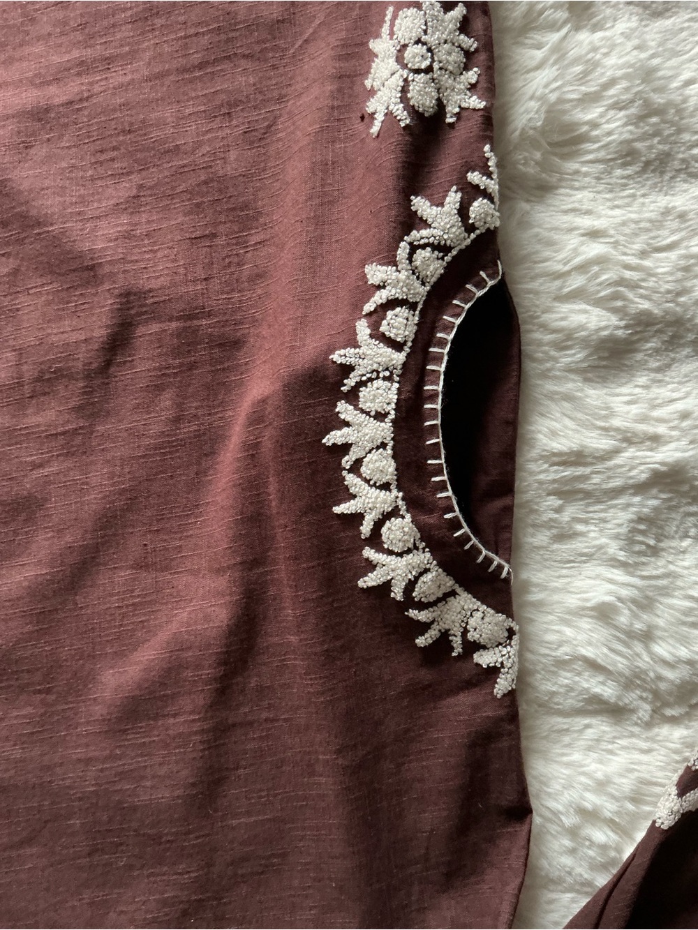 Uncle Frank Embroidered Boho Midi Dress Size M Brown Floral Pockets Side Slits - Picture 5 of 10